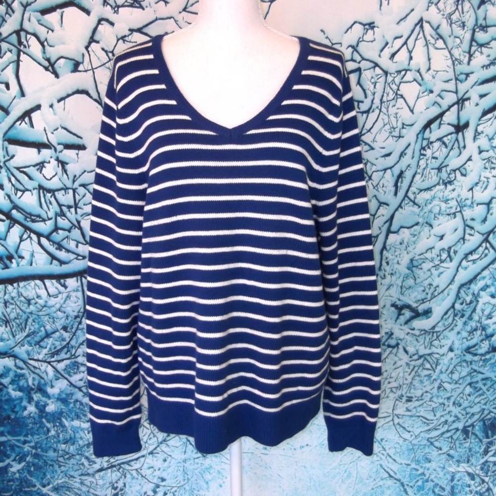 Lands' End Blue White Striped Sweater